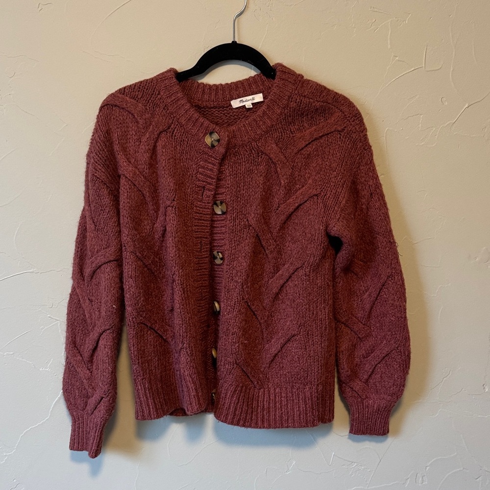 Madewell Mauve Cable Knit Cardigan